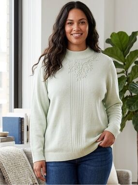 VINTAGE TRADITION long sleeved mint Green Mock-Tutleneck Sweater Size 2X